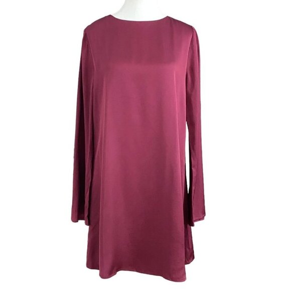 NWT FRANK & OAK THE SATIN MINI FLARED SLEEVE DRESS IN BURGUNDY - M - Picture 1 of 8
